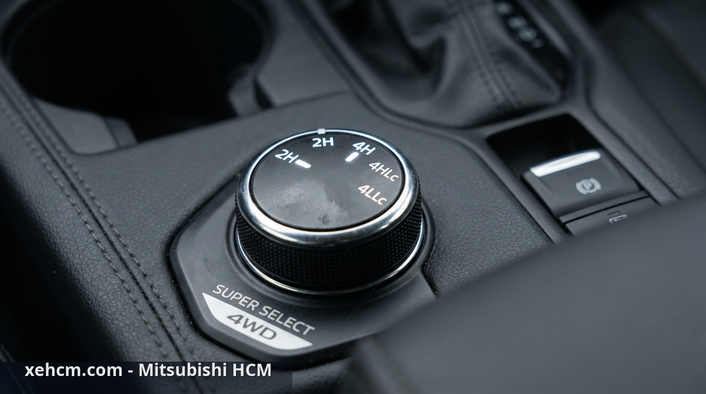 Công nghệ Super Select 4WD-II: Bí quyết lái xe địa hình 2 Nút điều khiển lái xe địa hình Mitsubishi trên bảng điều khiển trung tâm - công nghệ Super Select 4WD