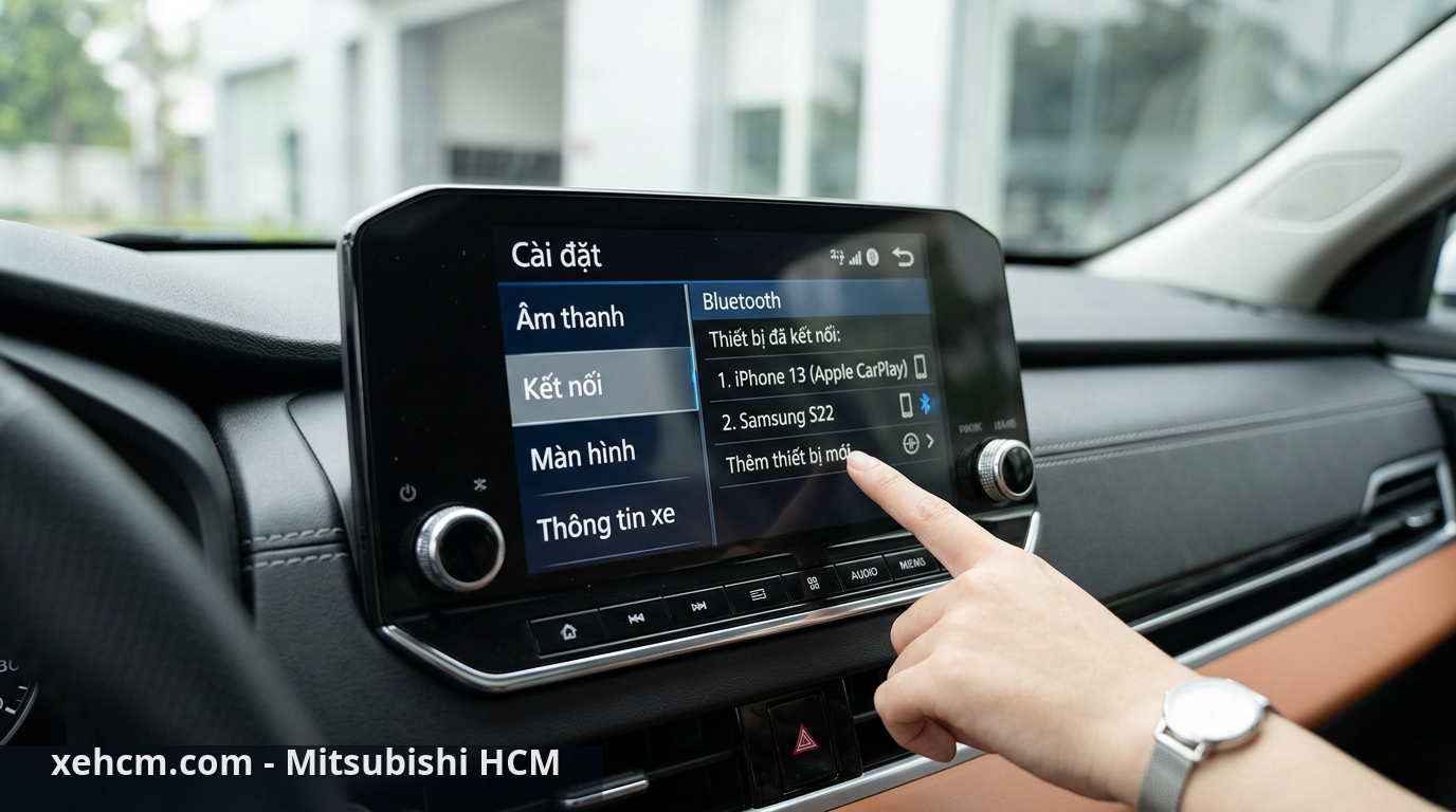 Kết nối Bluetooth Mitsubishi và Apple CarPlay đơn giản 1 Giao diện cài đặt kết nối Bluetooth Mitsubishi trên màn hình trung tâm - kết nối Bluetooth Mitsubishi