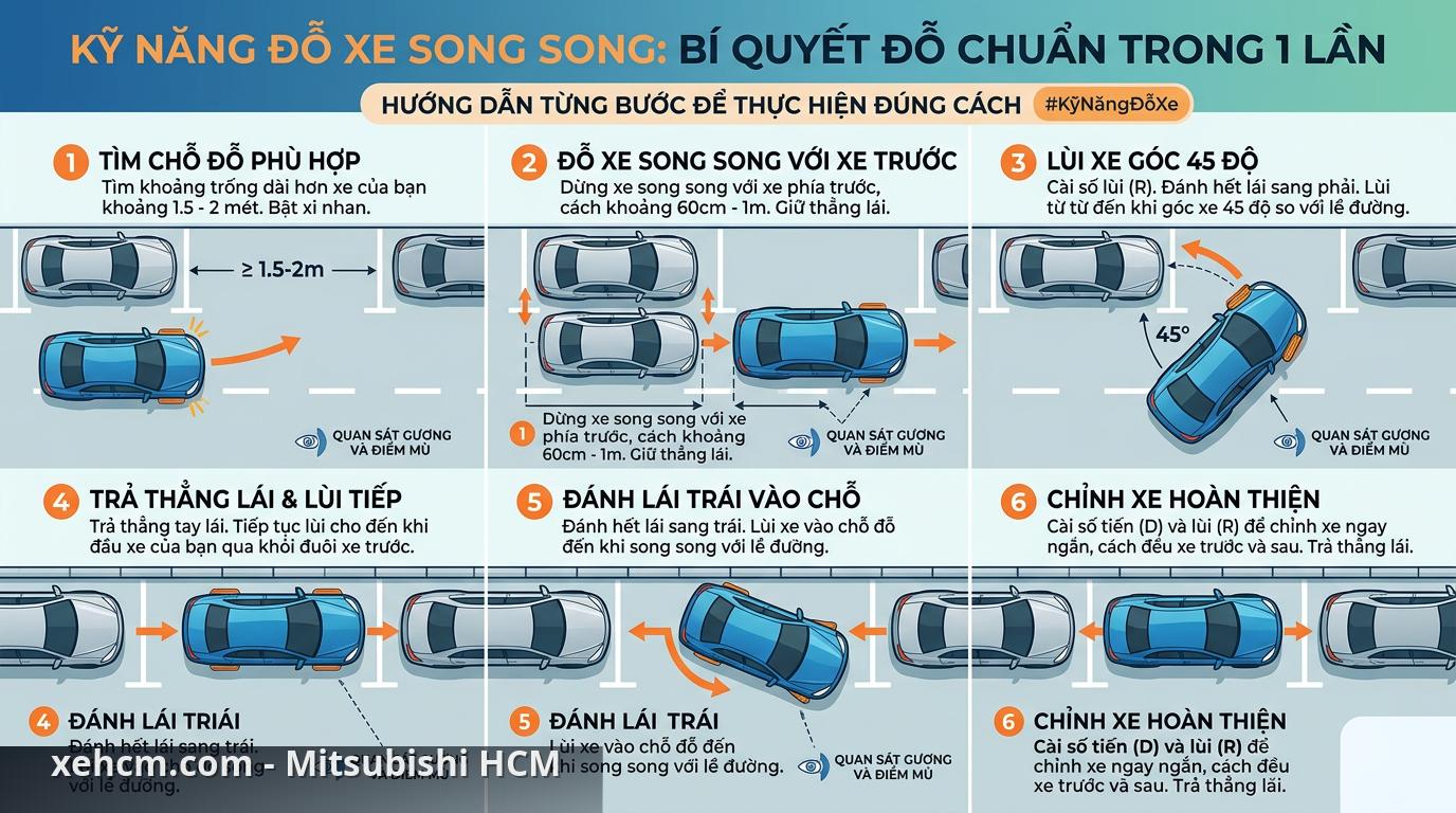 Các bước chi tiết trong mẹo lùi xe ô tô - kỹ năng đỗ xe