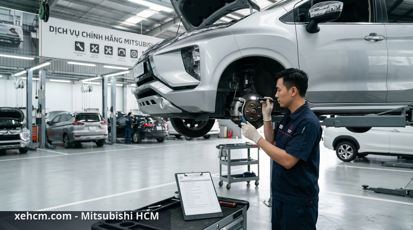Bảo dưỡng cấp 40000km xe Mitsubishi: Checklist đầy đủ 1 Kỹ thuật viên kiểm tra bảo dưỡng cấp 40000km xe Mitsubishi - bảo dưỡng cấp 40000km