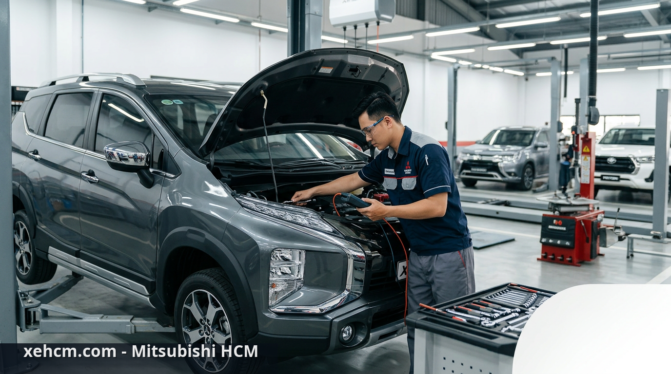 Bảo dưỡng Mitsubishi định kỳ: Các hạng mục quan trọng nhất 1 Chuyên gia thực hiện bảo dưỡng Mitsubishi định kỳ tại xưởng dịch vụ - bảo dưỡng Mitsubishi định kỳ