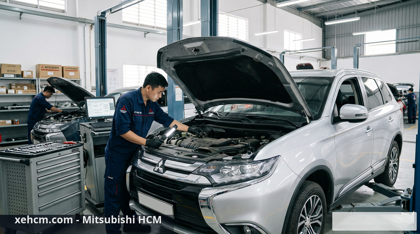 Bảo dưỡng xe Mitsubishi bền bỉ như mới sau 5 năm 1 Bảo dưỡng xe Mitsubishi tại xưởng dịch vụ chính hãng - bảo dưỡng xe Mitsubishi
