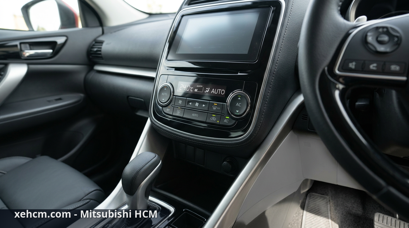 Cách dùng điều hòa ô tô Mitsubishi đúng cách và bền bỉ 1 Hướng dẫn điều hòa Mitsubishi với bảng điều khiển hiện đại - cách dùng điều hòa ô tô