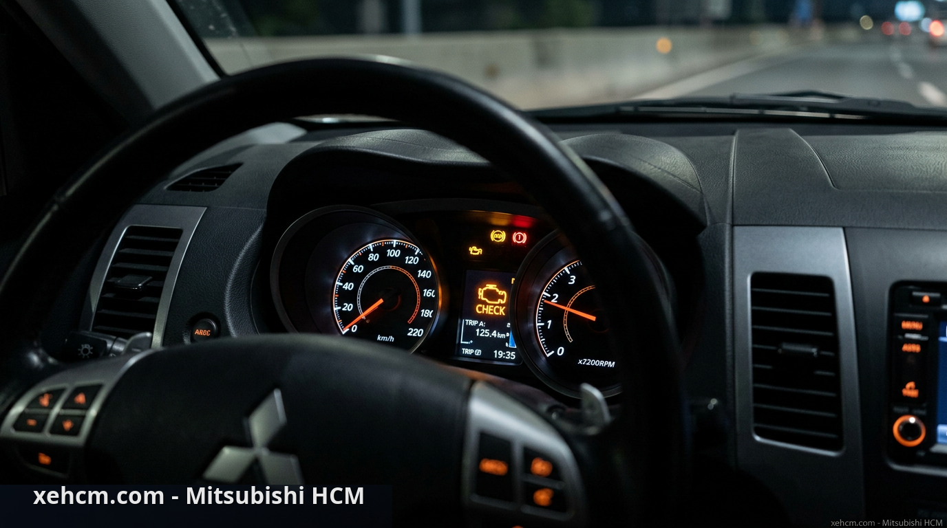Đèn báo lỗi xe Mitsubishi: Ý nghĩa và cách xử lý an toàn 2 Đèn báo lỗi xe Mitsubishi dạng check engine khi gặp sự cố kỹ thuật - đèn báo lỗi xe Mitsubishi