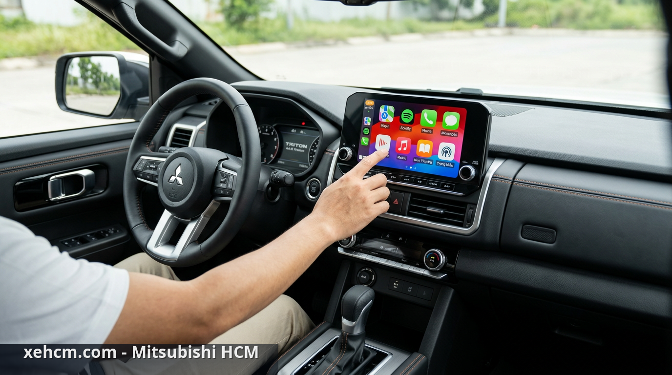 Công nghệ Triton 2024: Giải trí và hỗ trợ lái 4x4 AT Premium 1 Màn hình giải trí Triton hỗ trợ Apple CarPlay Triton và Android Auto Triton mang đến trải nghiệm tiện nghi - công nghệ Triton 2024