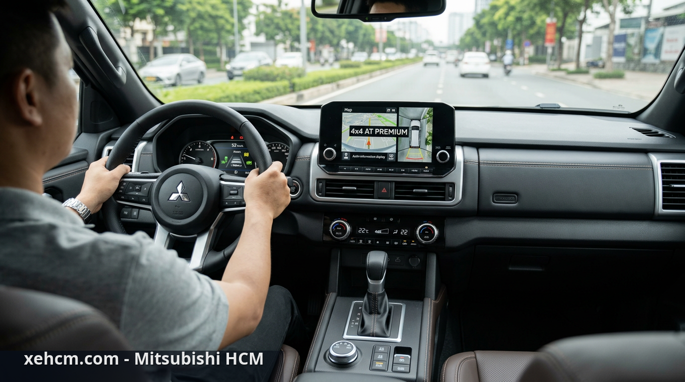 Công nghệ Triton 2024: Giải trí và hỗ trợ lái 4x4 AT Premium 2 Các nút điều khiển trợ lý lái Triton trên vô lăng giúp tối ưu trải nghiệm lái - công nghệ Triton 2024