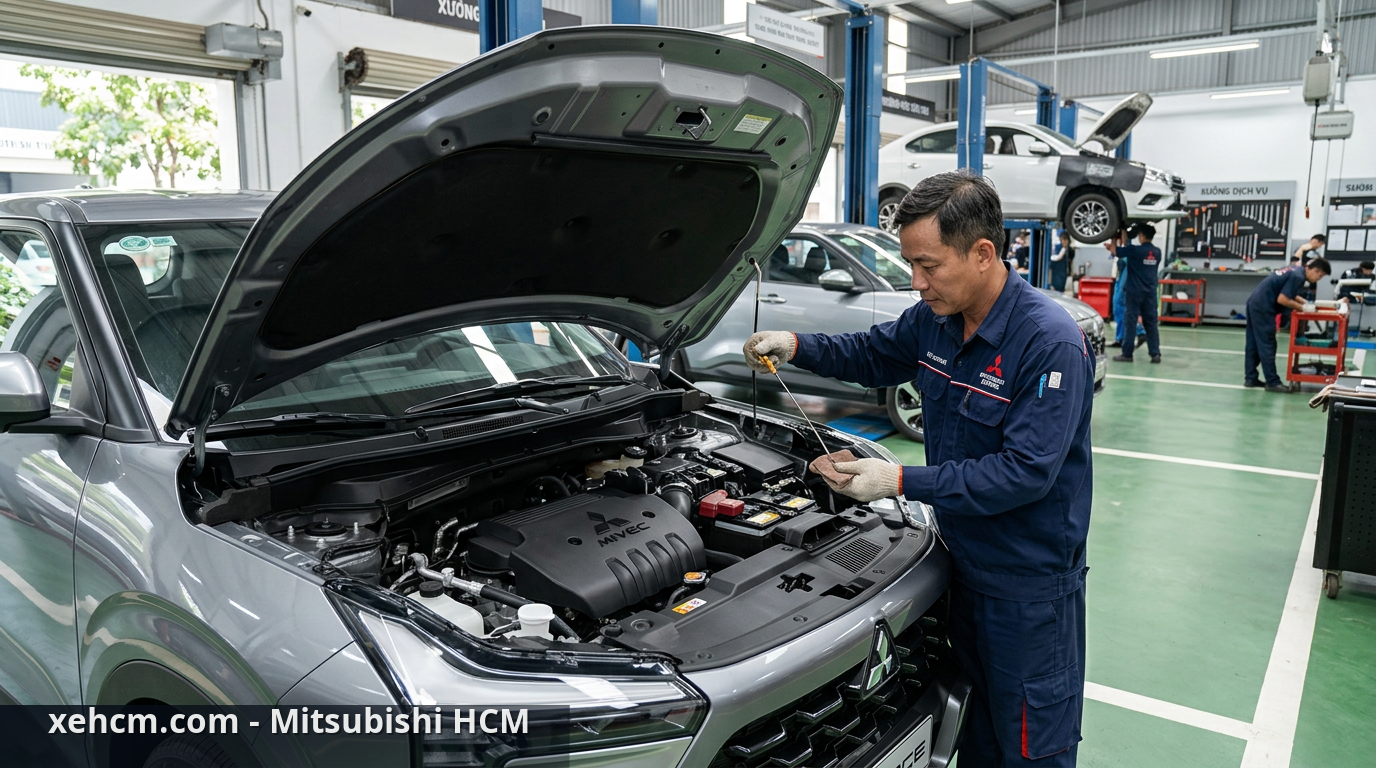 Mitsubishi Xforce: Đánh Giá Chi Tiết Mẫu SUV Mới Chuẩn Bị Ra Mắt 2 Kiểm tra động cơ Mitsubishi Xforce tại xưởng dịch vụ định kỳ - Mitsubishi Xforce