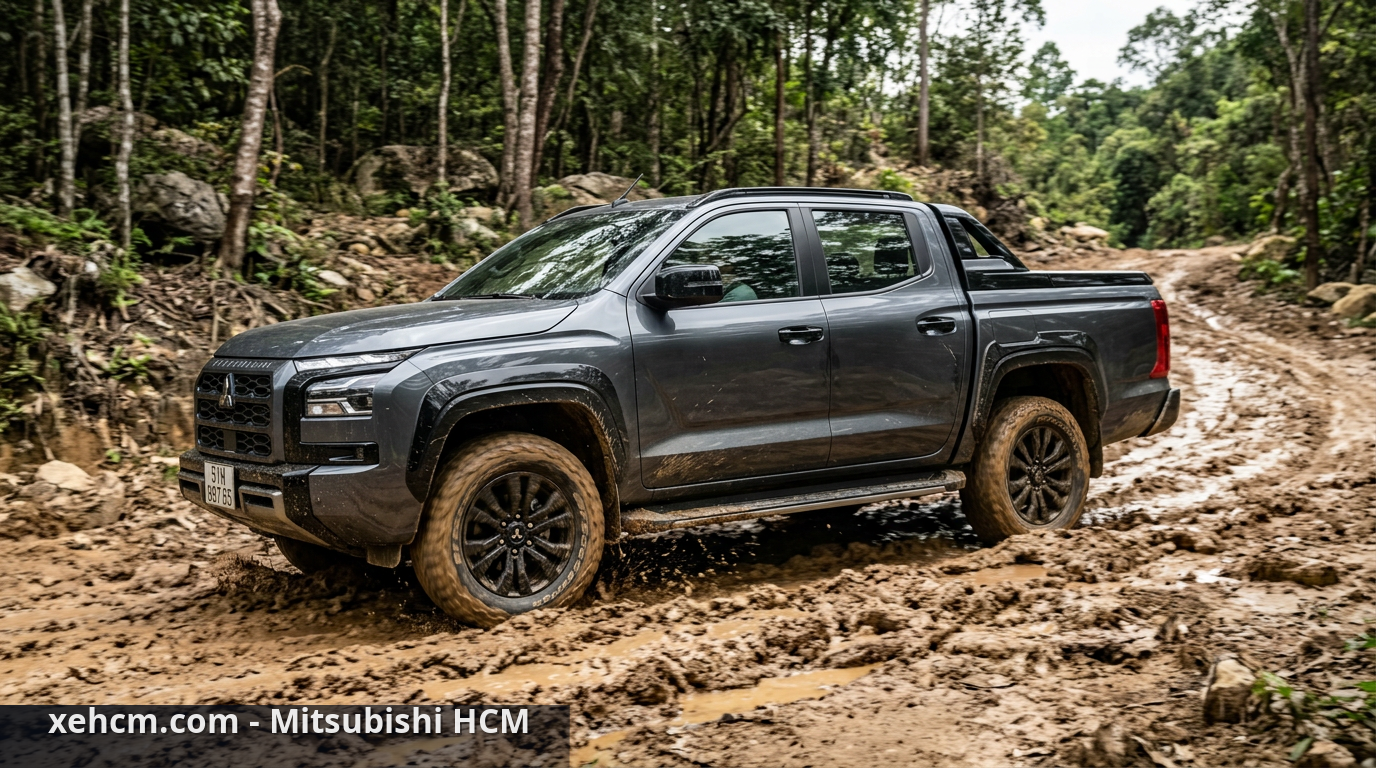 Ngoại thất Triton 2026: Đột phá Mạnh Mẽ Ấn Tượng 2 Mitsubishi Triton 4x4 AT Premium 2026 thể hiện khả năng vận hành vượt địa hình - ngoại thất Triton 2026