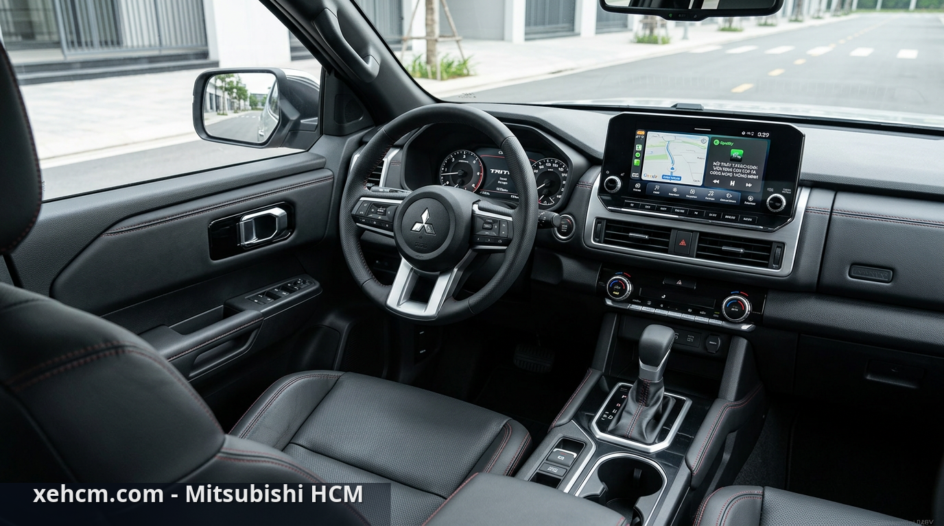 Nội Thất Triton 2026: Tiện Nghi Cao Cấp và Công Nghệ Thông Minh 1 Khoang lái Triton 2026 hiện đại với thiết kế hướng người lái - nội thất Triton 2026