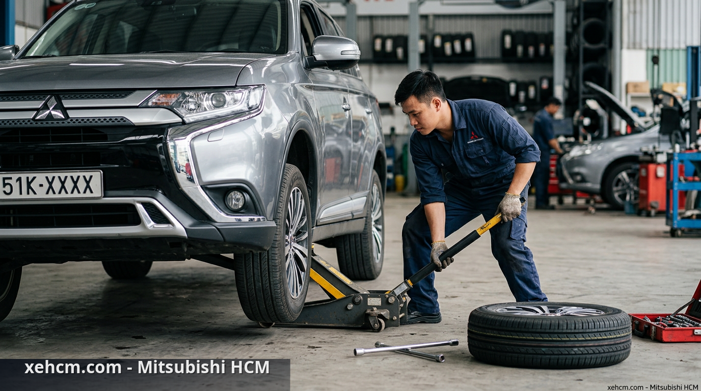 Thay lốp xe Mitsubishi: Hướng dẫn chi tiết từ A-Z 2 Kỹ thuật đặt kích khi thay lốp xe Mitsubishi - thay lốp xe Mitsubishi
