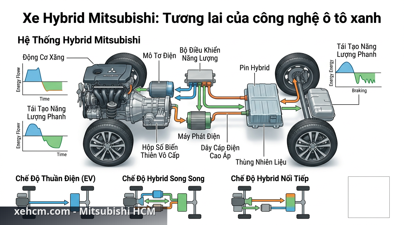 Xe Hybrid Mitsubishi: Tương lai của công nghệ ô tô xanh 2 Cấu trúc công nghệ xe xăng lai điện của Mitsubishi - xe Hybrid Mitsubishi