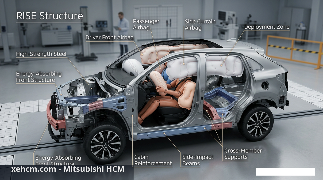 An toàn xe Mitsubishi: Công nghệ bảo vệ gia đình bạn 2 Khung xe RISE của Mitsubishi mang lại sự an toàn bị động vượt trội - an toàn xe Mitsubishi