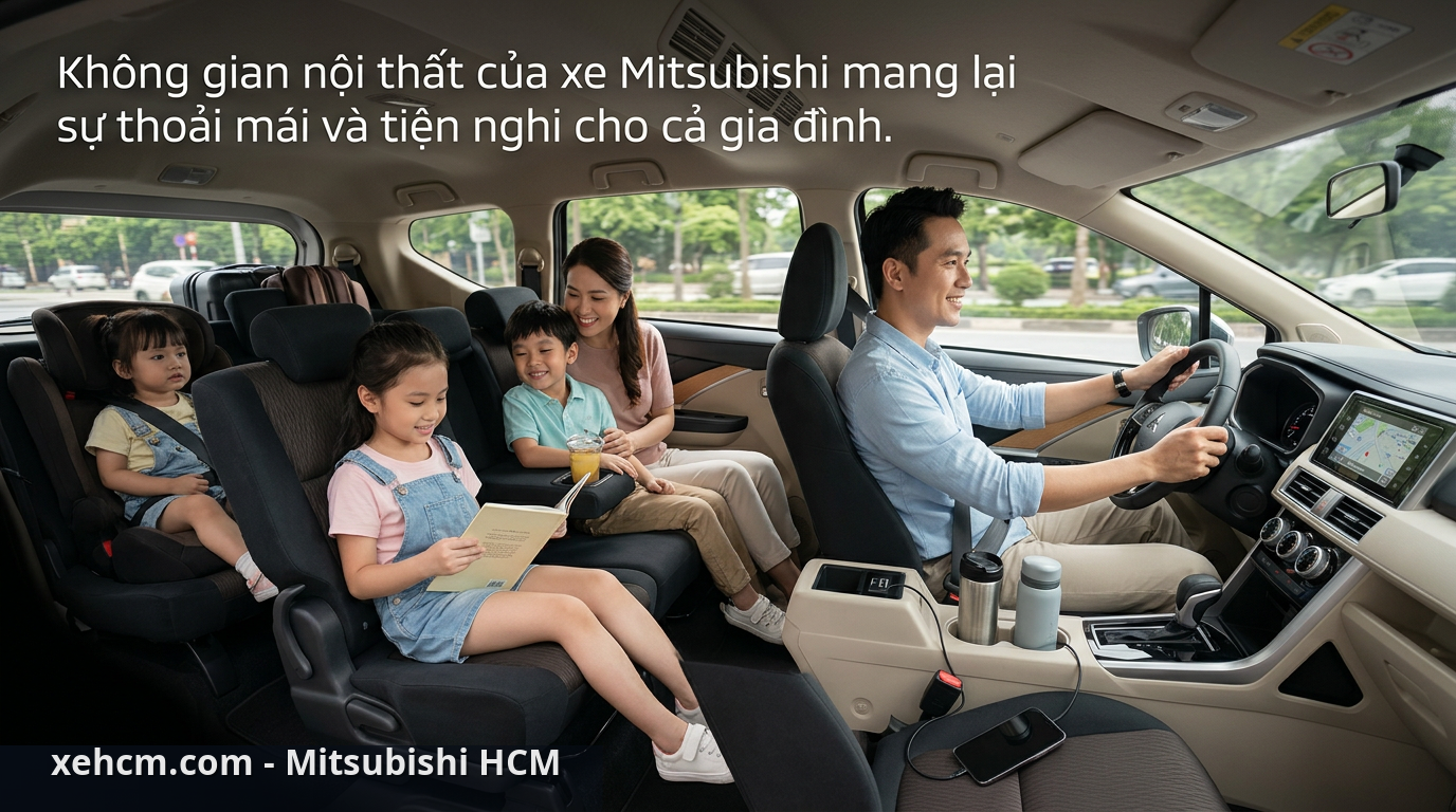Lái thử Mitsubishi: 7 Điều Nhất Định Phải Kiểm Tra Trước Khi Quyết Định Mua 2 Không gian nội thất của xe Mitsubishi mang lại sự thoải mái và tiện nghi cho cả gia đình. - lái thử Mitsubishi