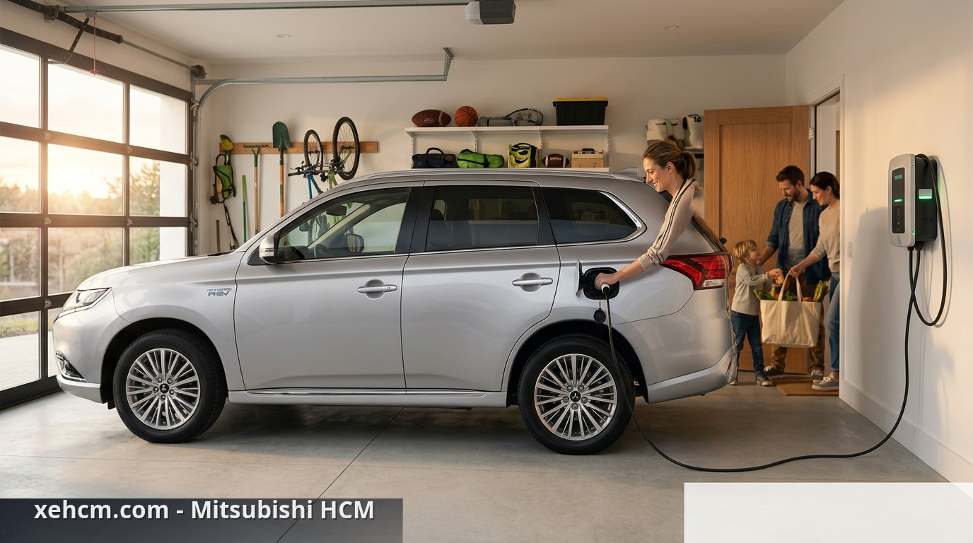 Xe điện Mitsubishi: Xu hướng tương lai cho gia đình bạn? 1 Outlander PHEV sạc tại nhà, tiện lợi cho xe điện gia đình - xe điện mitsubishi