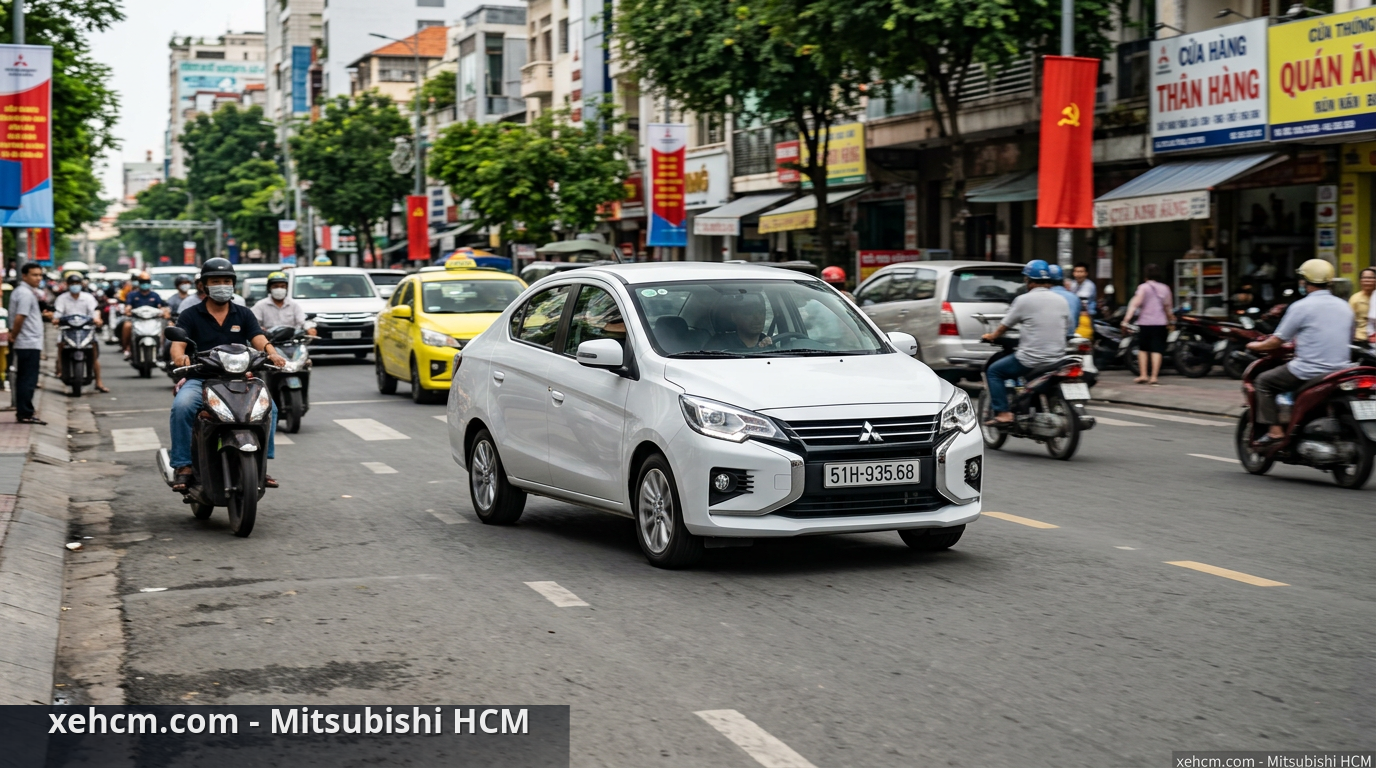 Xe xăng Mitsubishi Attrage: Đánh giá kinh tế, bền bỉ và linh hoạt 1 Xe xăng Mitsubishi Attrage di chuyển linh hoạt trong đô thị. - xe xăng mitsubishi attrage